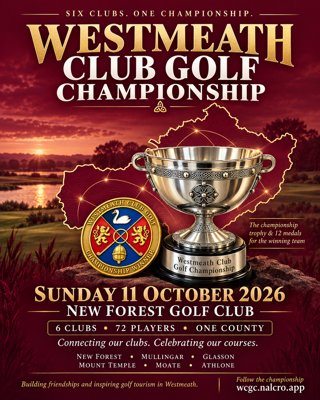 Maroon championship poster with the Westmeath outline, trophy and winner’s medal